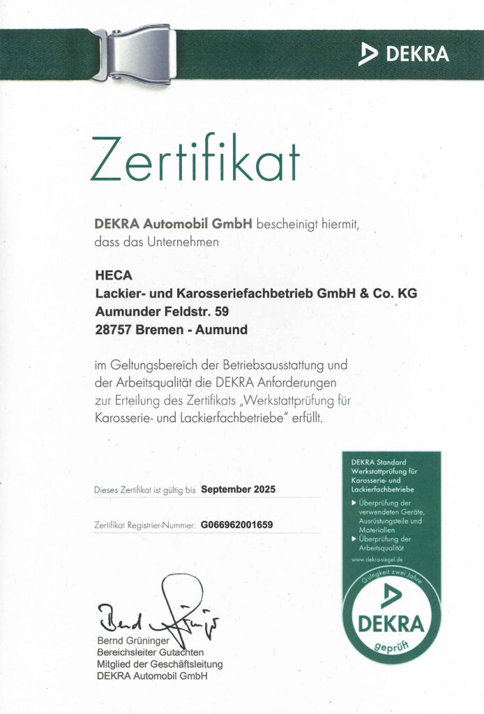 DEKRA Zertifikat Werkstattprüfung